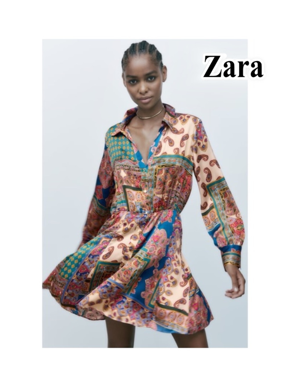 ZARA Multicolor Paisley Print Shirt Mini Dress – Size S